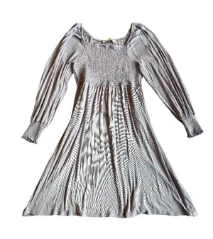 Three Bird Nest Purple Flowy Dress Smocked Long Sleeve Stretchy Size Medium thumbnail 1
