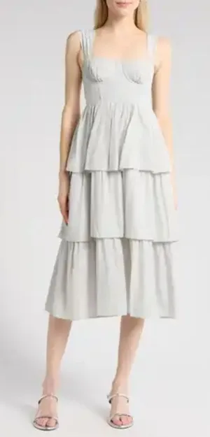 WeWoreWhat Light Gray / Light Blue Tiered Midi Size 6 thumbnail 1