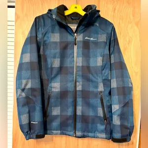 Eddie Bauer Women's Blue Plaid Zip Up Jacket Size XS Outdoor Travel‎ Activewear thumbnail 1