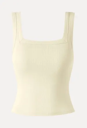 OGL Butter Cream Yellow Ribbed Cotton Cropped Tank Top Sleeveless Shirt Medium thumbnail 1