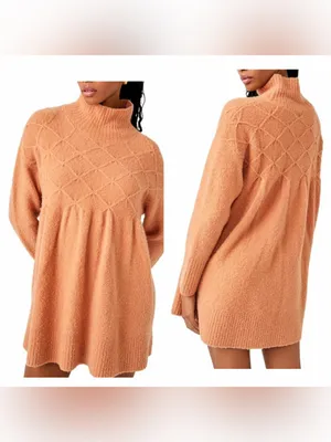Free People Jaci Wool Blend Sweater Dress Women’s XL Beige Mock Neck thumbnail 2