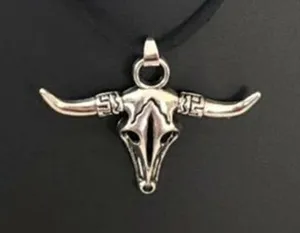 Longhorn Skull Silver Tone Pendant with Black Cord Necklace - Brand New thumbnail 1