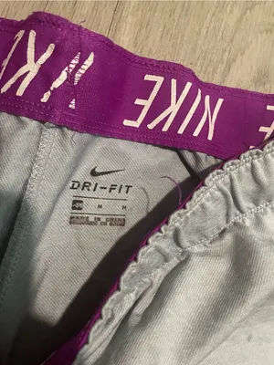 Nike Women's Light Gray Athletic Shorts with Purple Waistband and Drawcord thumbnail 2