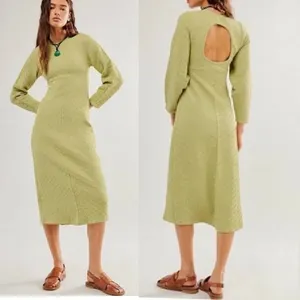 NWOT Free People Gabby Seamless Midi Dress in Dried Aloe M/L thumbnail 2