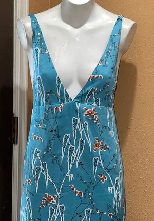 Zara light blue floral deep v neck dress thumbnail 1