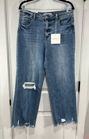 Lovervet High Rise, Medium Wash, distressed Dad Jeans thumbnail 1