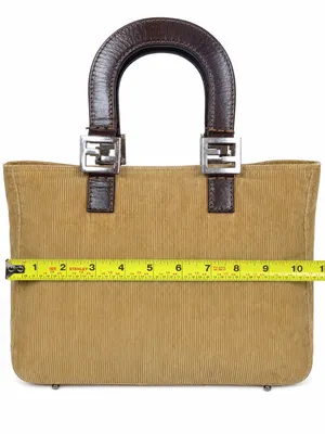 FEND Corduroy Mini Bag with Dark Brown Leather Wrapped Handles & Silver Hardware thumbnail 5
