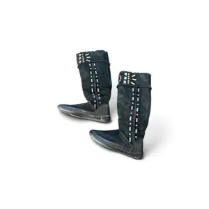 Tory Burch Moccasin Boots 8 Black Suede Crystal Rhinestone Tall Boho Sherpa thumbnail 2