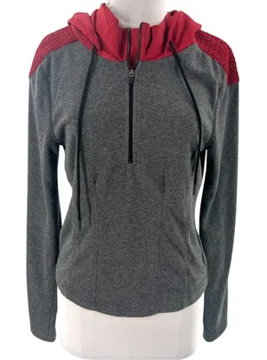 Free People FP Movement Hoodie Women's M Gray Red‎ Long Sleeve Jacket thumbnail 1