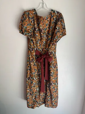 Timeless London 50's Caramel Brown Tropical Leaf Print Short Sleeve Pinup Dress thumbnail 6
