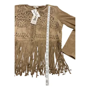 Easel Los Angeles Suede Like Jacket Boho Fringe Cutout Embellished Tan‎ thumbnail 11