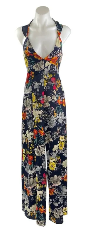 Endless Summer Multicolor Floral Sleeveless Plunge Neck Wide Leg Jumpsuit Sz M thumbnail 1