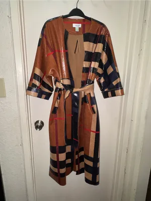 Plaid Belted Utility Trench Coat in Brown and Black thumbnail 5