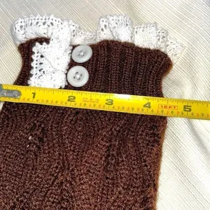 Boot Socks Brown and Cream Cozy Soft & Warm with Ruffle & Button Detail thumbnail 4