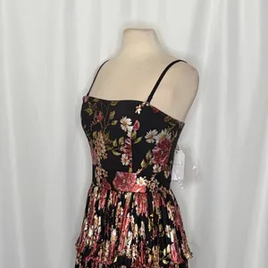 NWT!! DRESS THE POPULATION Libby Floral‎ Tiered Mini Dress Strapless Black Large thumbnail 7