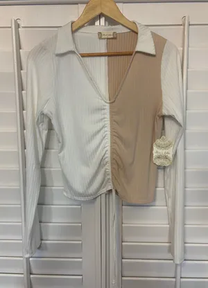 Altard State Tan And White Ribbed Long sleeve Top Size Large thumbnail 1