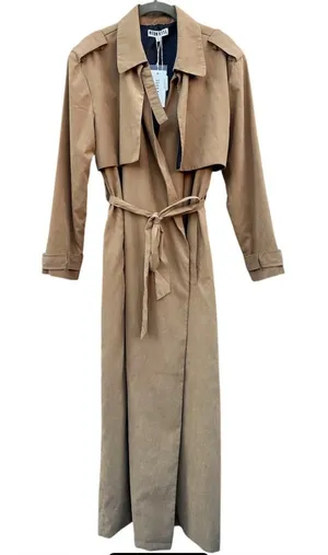 ASOS Neon Rose Camel Taupe Duster Trench Coat Belted Lightweight NWT Small thumbnail 1