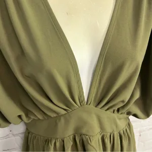 Grace Karin olive green high waisted fit and flare ruffle dress size Small retro thumbnail 10