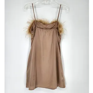 Charmed Hearts Tan Feather Trim Slip Dress Beige Women’s Size: M thumbnail 5
