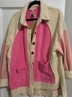 NWT pink colorblock fleece jacket thumbnail 1