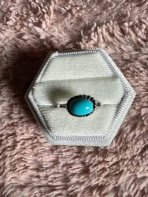 Gorgeous Stainless Steel Silver Faux Turquoise Ring Size 7 thumbnail 2