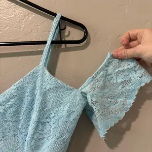 Guess Light Blue Lace Off The Shoulder Spaghetti Strap Dress thumbnail 3