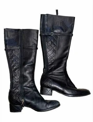 L.K.‎ BENNETT Black Leather Skinny Buckle Knee high Tall Quilted Riding Boots 38 thumbnail 1