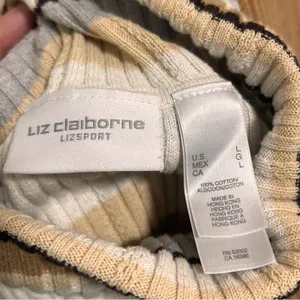 Liz Claiborne Vintage LizSport Ribbed Cotton Turtleneck Sweater L Neutral Stripe thumbnail 3
