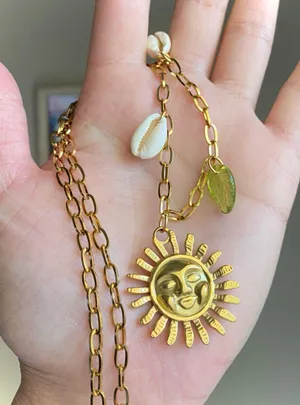 Handmade vintage cottage retro boho fairy style quality material mix gold stainless steel necklace🌞🌿 thumbnail 5