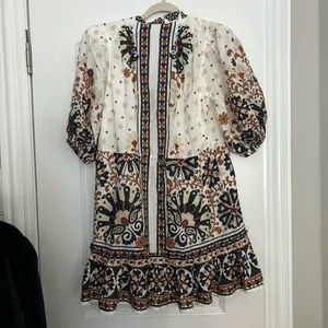Flower Fan Tapestry Print Puff Sleeve Belted Mini Shirtdress thumbnail 6