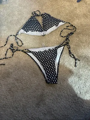 Amazon Black and White Polka Dot Tie Bikini Set size xl thumbnail 3