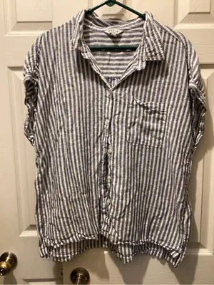 Orvis Blue and White Striped Casual Button-Down Shirt thumbnail 1