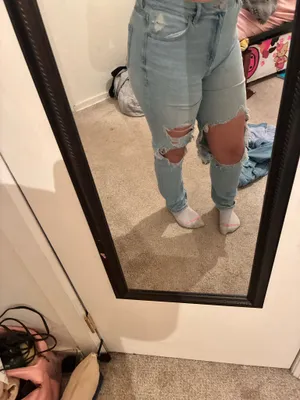 american eagle straight leg super stretch mom jeans thumbnail 5