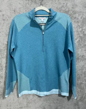 Peter Millar Quarter Zip Pullover Large Gypsy Blue Striped Preppy Nautical NWT thumbnail 1