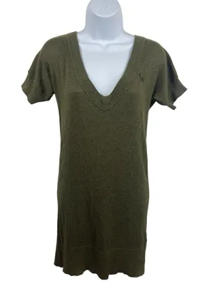 Y2K Abercrombie & Fitch Deep V-neck Short Sleeve Longer Length M Sweater READ thumbnail 1