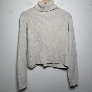 Marine Layer Womens Isla Knit Turtleneck Sweater S Cream Ribbed Donegal‎ Speckle thumbnail 9