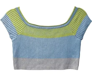 Anthropologie Daily Practice‎ Striped Ribbed Shirt Cropped Knit Top Sz Small thumbnail 1