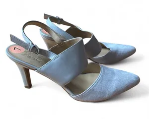Naturalizer Eleana Slingback Heels Gray Pointed Toe Minimalist Preppy Pumps 7 US thumbnail 1