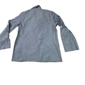 Lew Magram Collection Blue Button Front Safari Jacket with Roll-Tab Sleeves thumbnail 5