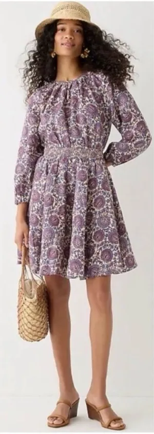 J. Crew Palermo Smocked Waist Mini Dress‎ in Floral Bouquet Linen Medium thumbnail 1