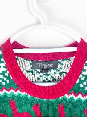 33 DEGREES Llama Scarf Pom Pom Hat Graphic Unisex Christmas Sweater Size Large thumbnail 5