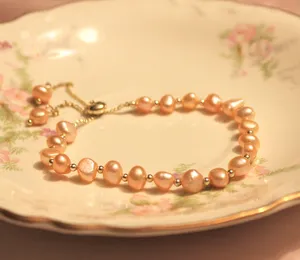 Pink freshwater pearl adjustable slider bracelet thumbnail 3