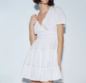 Zara white lace crochet mini dress white shirt sleeve summer sundress thumbnail 8