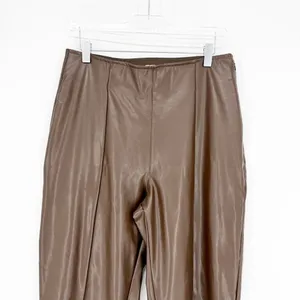 Abercrombie & Fitch Vegan Leather High Rise Slit Leg Flare Pants Women's L Brown thumbnail 5