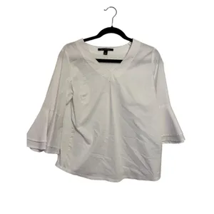 Zac & Rachel V-Neck Blouse Bell‎ Sleeve White Professional Top Womens S thumbnail 2