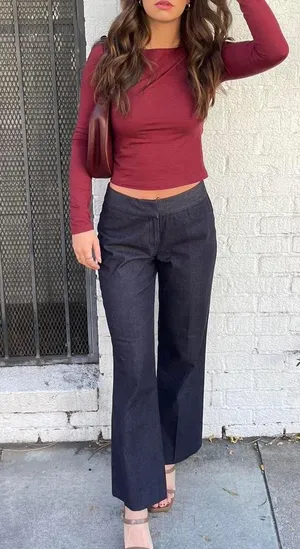 Jones New York Navy blue low-rise wide-leg trousers with a flattering fit size 4 thumbnail 2