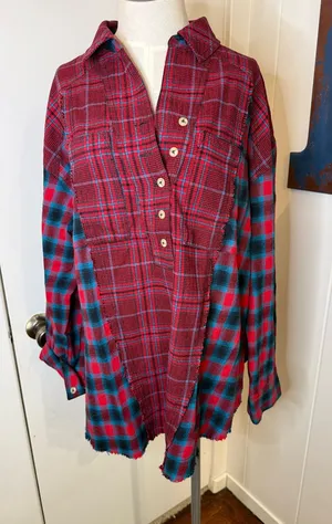 We The Free Red & Teal Plaid button  Pullover Sz XS thumbnail 1