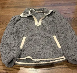 Abercrombie & Fitch Gray Sweatshirt Cozy Sherpa Quarter-Zip thumbnail 1