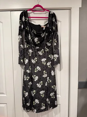 Hutch Black Velvet Floral Midi Dress with Square Neck‎ large nwt thumbnail 2