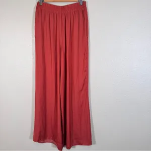 Zara Orange Satin Wide Leg Pull On Pants Womens S High Rise Casual Boho Fall thumbnail 8